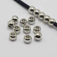 200 Silver Tone Metallic Acrylic Round Pony Beads 8X6mm Big Hole Spacer