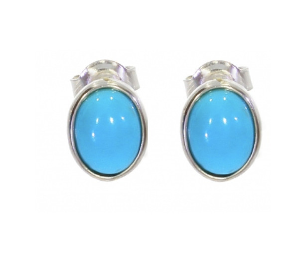Puces d'oreilles cabochon ovale turquoise véritable et argent 925
