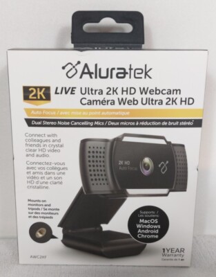 Aluratek 2K HD Webcam with Dual Stereo Noise Cancelling Mics Auto Focus New