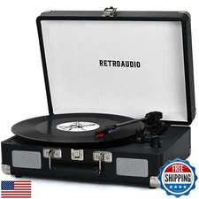 Vinyl Record Player 3-Speed Bluetooth Portable Suitcase Belt-Driven Record Pl