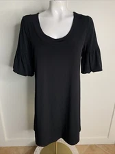 ELLE Womens Black Size M Puffy Sleeve Scoop Neck Dress Polyester Spandex