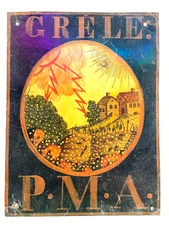 Antique 1800's French Polychrome Painted Advertising Sign Grele Lightning Storm