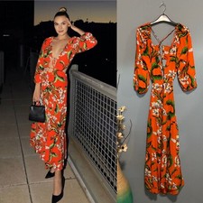 ZARA WOMAN NWT SS22 MULTICOLORED CUT OUT PRINTED DRESS SIZE XS 2492/070 ORANGE