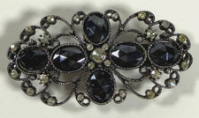vintage filigree metal black clear rhinestones barrette hair clip