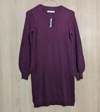 NEW LOFT Small Sweater Dress Red Burgundy Cotton Wool Balloon Sleeve