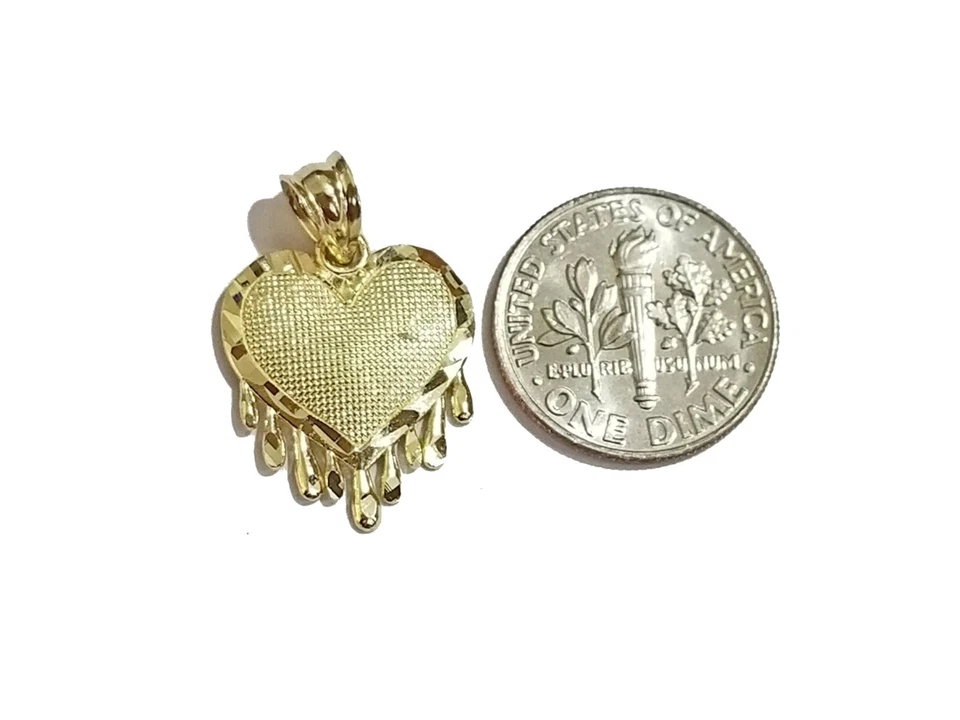 Collar con dije de cadena de cuerda colgante de corazón de oro real de 10k 18" 20" 22" 24" 26" 28" Foto 3 de 4