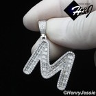 MEN WOMEN 925 STERLING SILVER BLING BAGUETTE CZ INITIAL LETTER "M" PENDANT*SP412