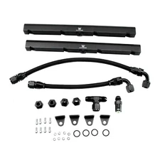 CUBAUTO 34Pcs 8AN High Flow Black Fuel Rails W/ Fittings T Hose For LS1 / LS6