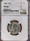 Ngc Graded Ms65 1962 Washington Quarter