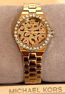 MICHAEL KORS MK7394 Lennox Animal Print Pave Crystal Gold Ladies