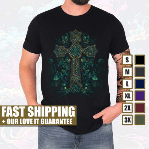 Celtic Cross T-Shirt #13 Artistic Irish St. Patricks Day Ireland Religious Tee O - Afbeelding 1 van 16