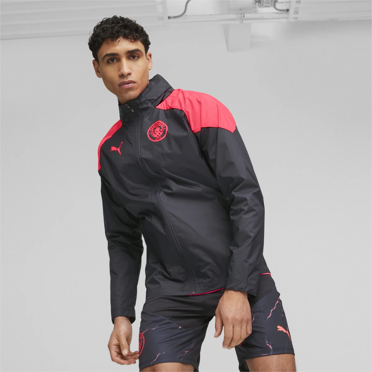 PUMA Manchester City Training All Weather Long Sleeve Regular Rain Jacket Mens