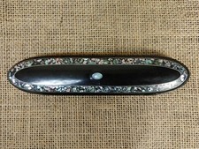 Vintage ART DECO FANCY EYEGLASS CASE w/INLAID MOP SHELL Black ENAMEL Hard Case