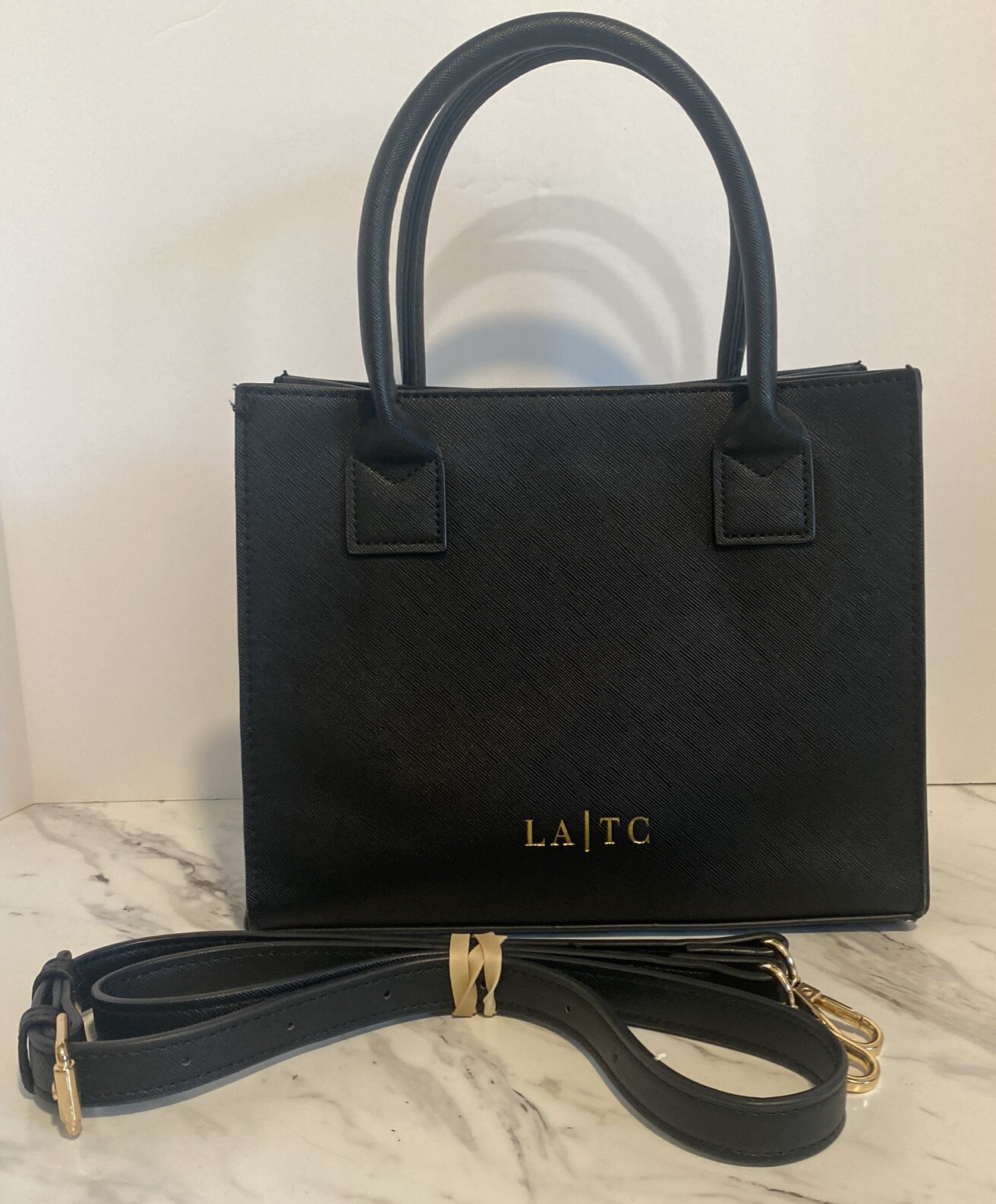 LA|TC Black Vegan Mini Tote with Adjustable Crossbody Strap