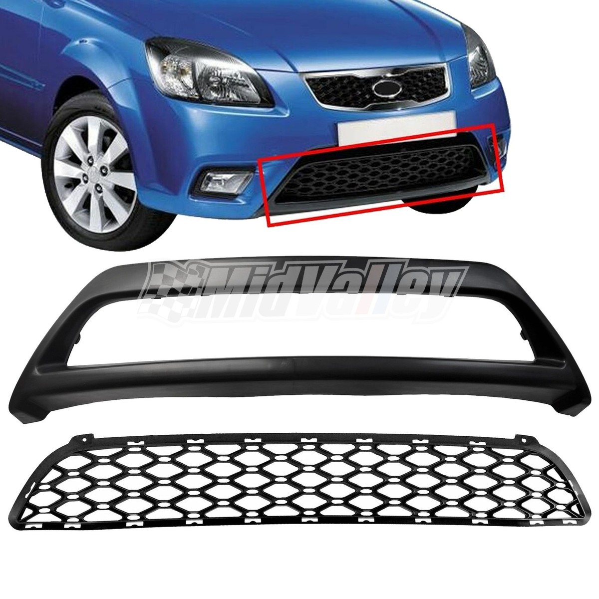 Pair of 2 Lower Bumper Grille Center Textured Gray Plastic For 10