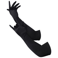Long Black Gloves for Women,Stretchy Elbow Length 1920s Satin Gloves for Oper...