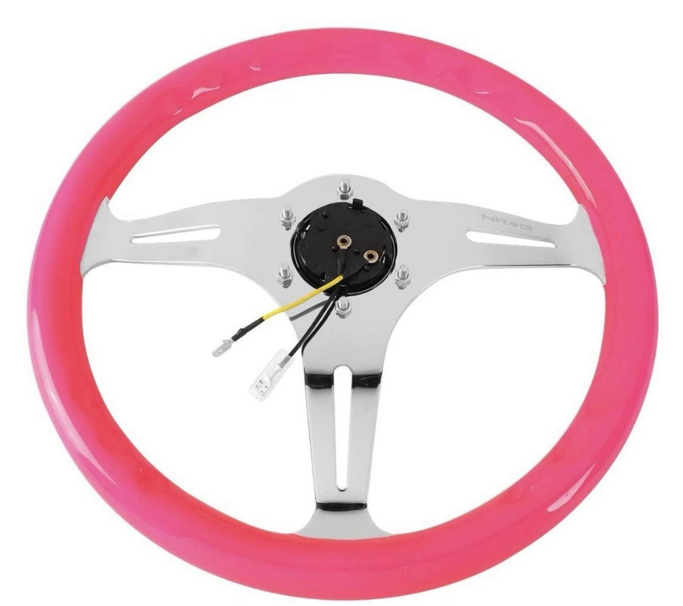 Volante rosa y cromado NRG y accesorio de liberación rápida universal nuevo Foto 3 de 4