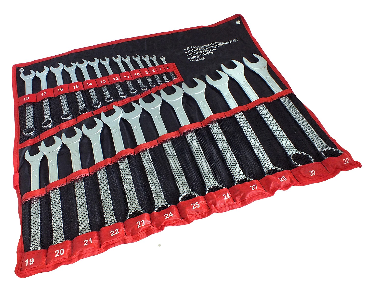 25pc Metric Drop Forged Combination Spanner Wrench Set Open & Ring + Roll 6-32mm - Image 16
