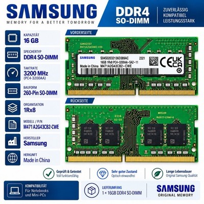Samsung 16GB DDR4 3200MHz SO-DIMM RAM 1Rx8 PC4-25600 CL22   M471A2G43AB2-CWE