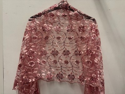 PINK WRAP THREAD EMBROIDERY PINK SEQUINS, SCARF WEDDING PARTY PROM SHAWL SHRUG