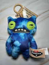 Fuggler Plush Wide Eyed Weirdo Monster Catch Chase Blue Button Key Chain