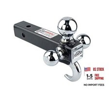 64180 Trailer Receiver Hitch Triple Ball Mount With Hook Chrome Balls Fits