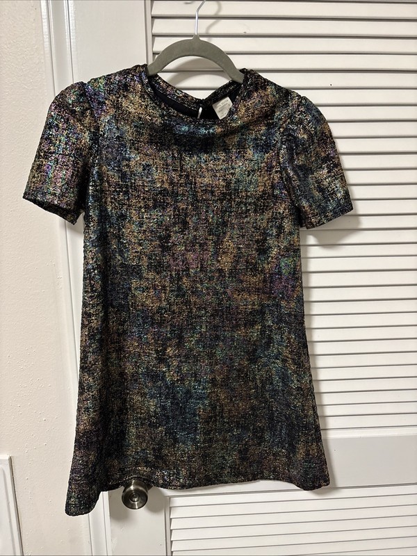 Zara Girls Iridescent Dress Rainbow Metallic Short Sleeve Girls Size 9