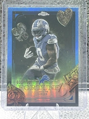 2025 Topps Chrome Football Jahmyr Gibbs Fortune 15 Color Match Blue /150 Lions
