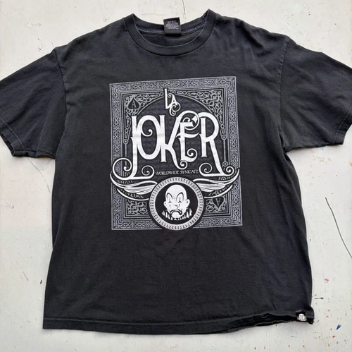 Men's Vintage Joker T-Shirt Black Cartoon Art XL Street Jest Vintage vintage concert t-shirt, vintage, size XL, single stitch, B+ condition