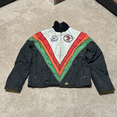 Vintage John Deere Jacket Mens Large Black Snowmobile Racing Chevron 70s 80s