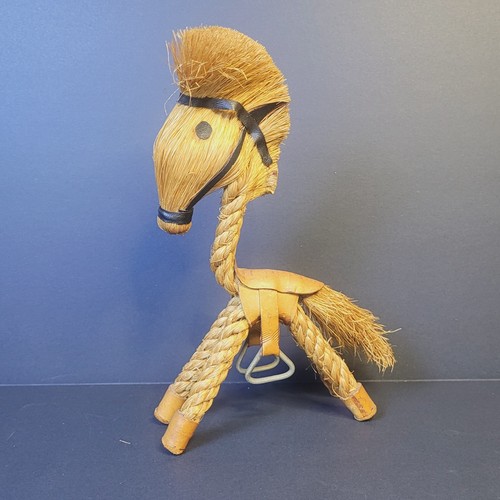 Vintage Braided Straw Horse Figurine Paraguay Folk Art Souvenir Handmade