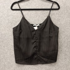 Y2K Cami Top ABERCROMBIE FITCH Womens S Black Coquette Crop Satin Striped Pajama