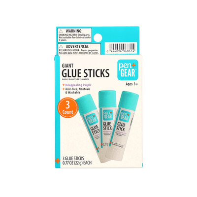 Pen+Gear Giant Glue Sticks, Disappearing Purple, Washable, 3 Count - USA