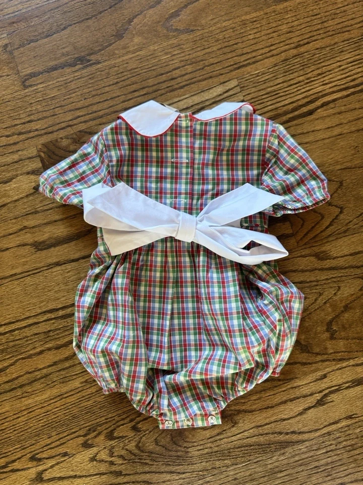 Worn once!  Beaufort Bonnet Co Holiday/Christmas Plaid Bubble Size 18/24 Mths - Image 2 of 2