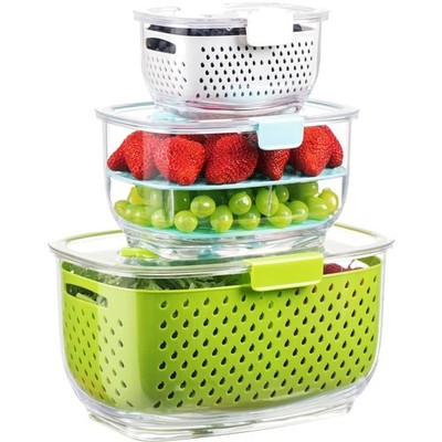 Fresh Produce Vegetable Fruit Storage Containers 3Piece Set, BPA-free Fridge ...