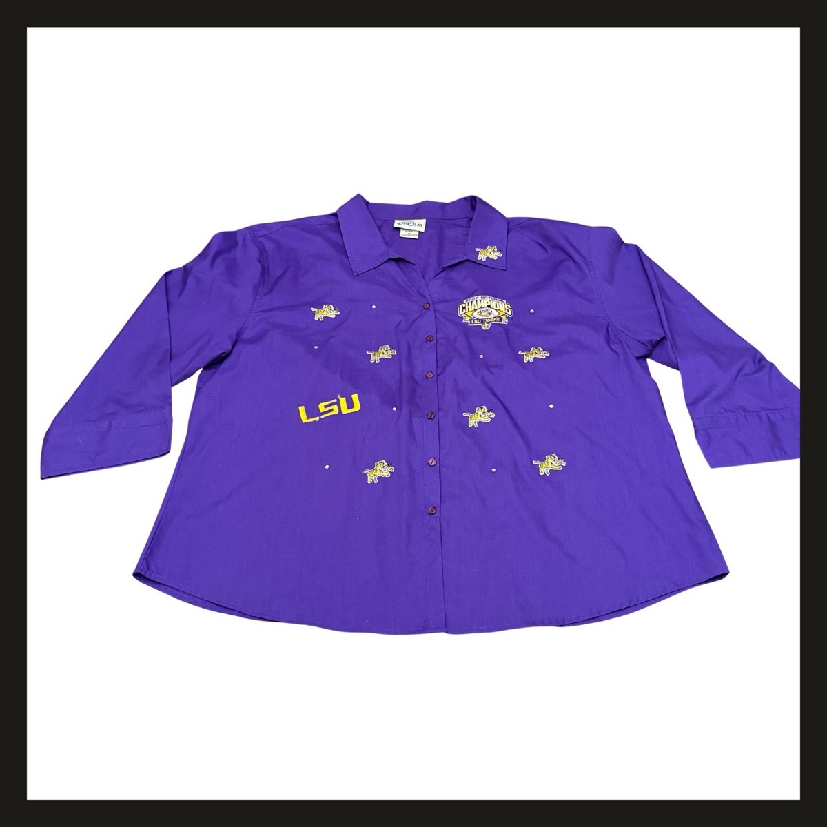LSU Tigers 2007 National Champions Button Shirt Womens 1X Purple Embroidered LSU Tigers 2007 National Champions Button Shirt Womens 1X Purple Embroidered