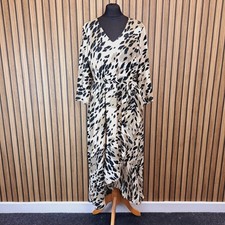 Principles Satin Dress Midi Maxi 18 Brown Animal Print Hi Low Wrap  - New