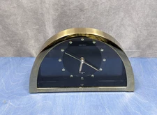 Vintage Seiko QQZ137G Half Moon Gold / Black Desk Mantle Clock Working NICE!