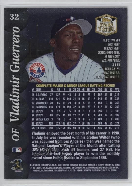 1999 Topps Stars 'n Steel Vladimir Guerrero #32 HOF - Image 2 of 2