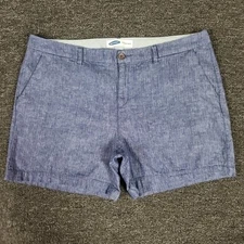 Linen Blend Shorts Womens 16 Blue Chambray Old Navy Everyday Summer 38x5.5