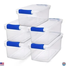 HOMZ 5-Pack Clear Plastic Storage Bins with Latching Lids, 7.5 Quart, Stackable