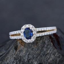 2.50Ct Oval Cut Lab Created Blue Sapphire Engagement Ring 14k Yellow Gold Plated