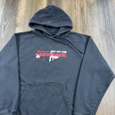 Vintage Snap On Hoodie Mens L Black Sweatshirt Racing Mechanic Shop Fast Track
