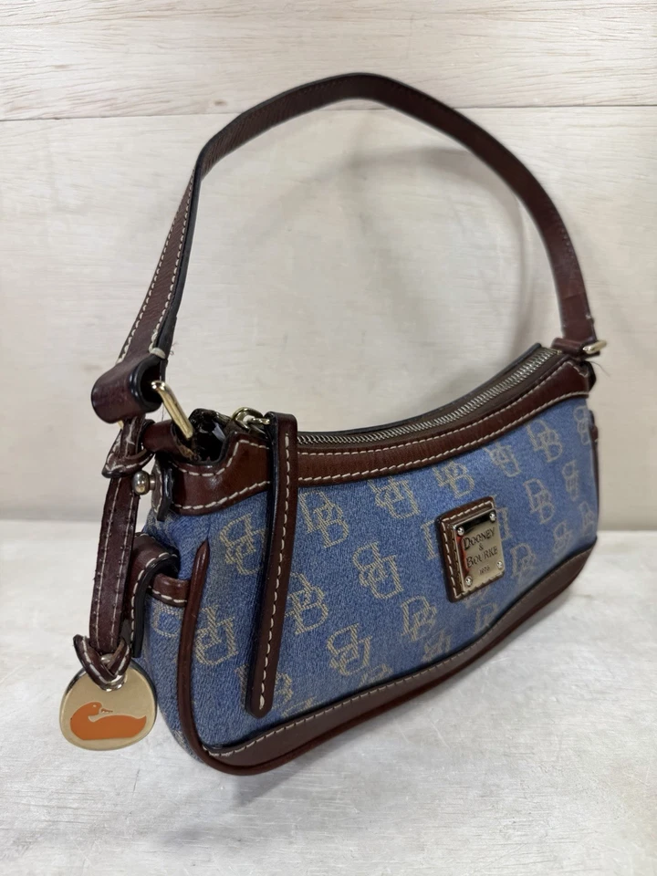 Bolso de Hombro Cartera de Cuero y Denim Dooney and Bourke De Colección Pequeño Y2K Raro Foto 4 de 4