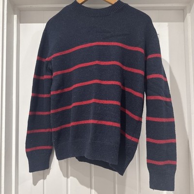 Crew Clothing Co Pullover Größe 10 Marineblau mit roten Streifen Lammwolle Rundhals