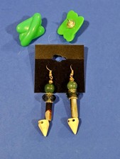 2 Pair Pierced Green Earrings