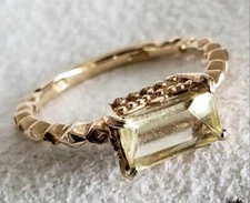 【agete】JapanBrand Lemon Quartz Solitaire Pinky Ring K10 Yellow Gold US size 3.5 