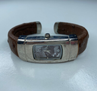 E Bijoux Terner Stainless Japan Quartz Stainless Brown Ostrich Cuff Untested
