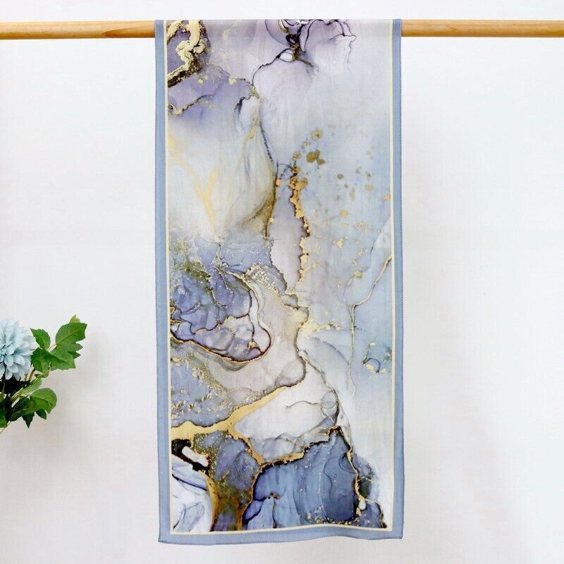 Blue Mulberry Silk Crepe Scarf Shawl Hairband Neck Wrap