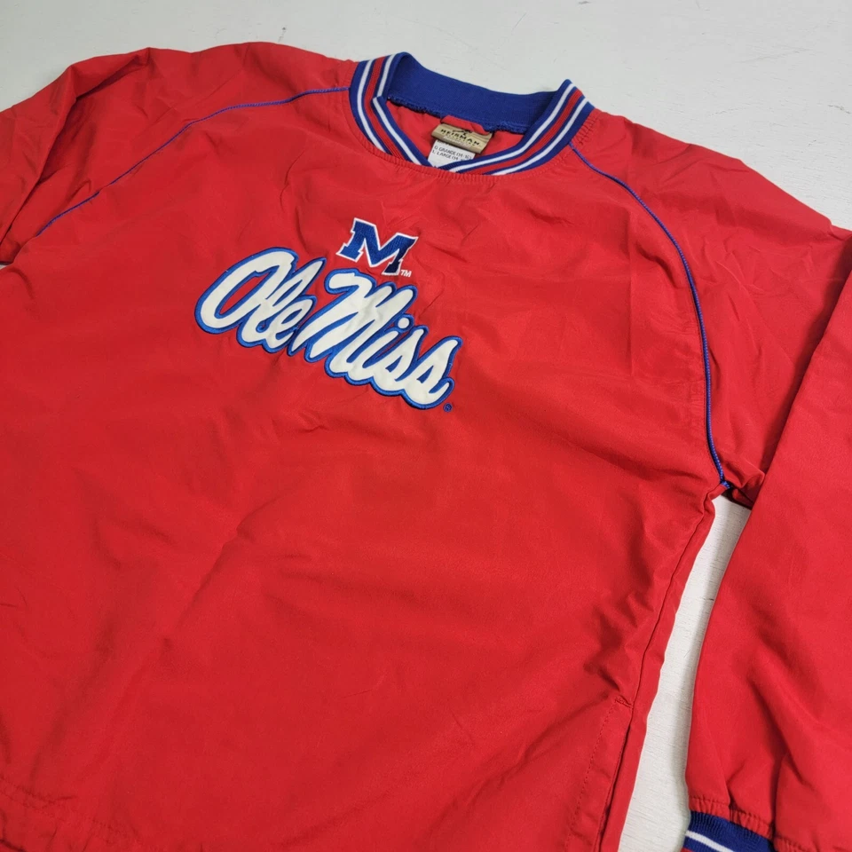 复古 Reebok 红色 Heisman Ole Miss 足球风衣套衫青少年男孩 L — 第 3/4 张图片